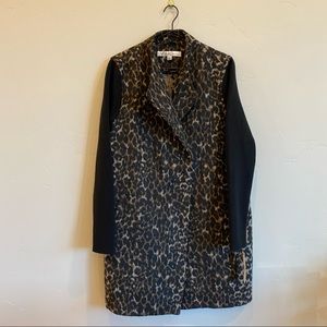 KENNETH COLE New York Faux Fur Cheetah Leopard Print Black Ribbed Knit Sleeves